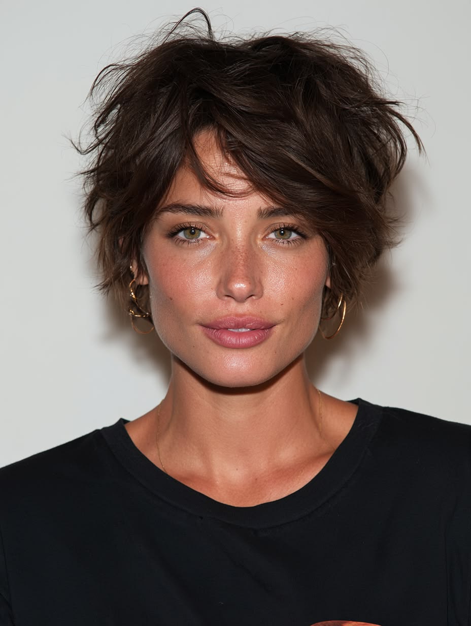 Femme portant une coupe " Bixie"