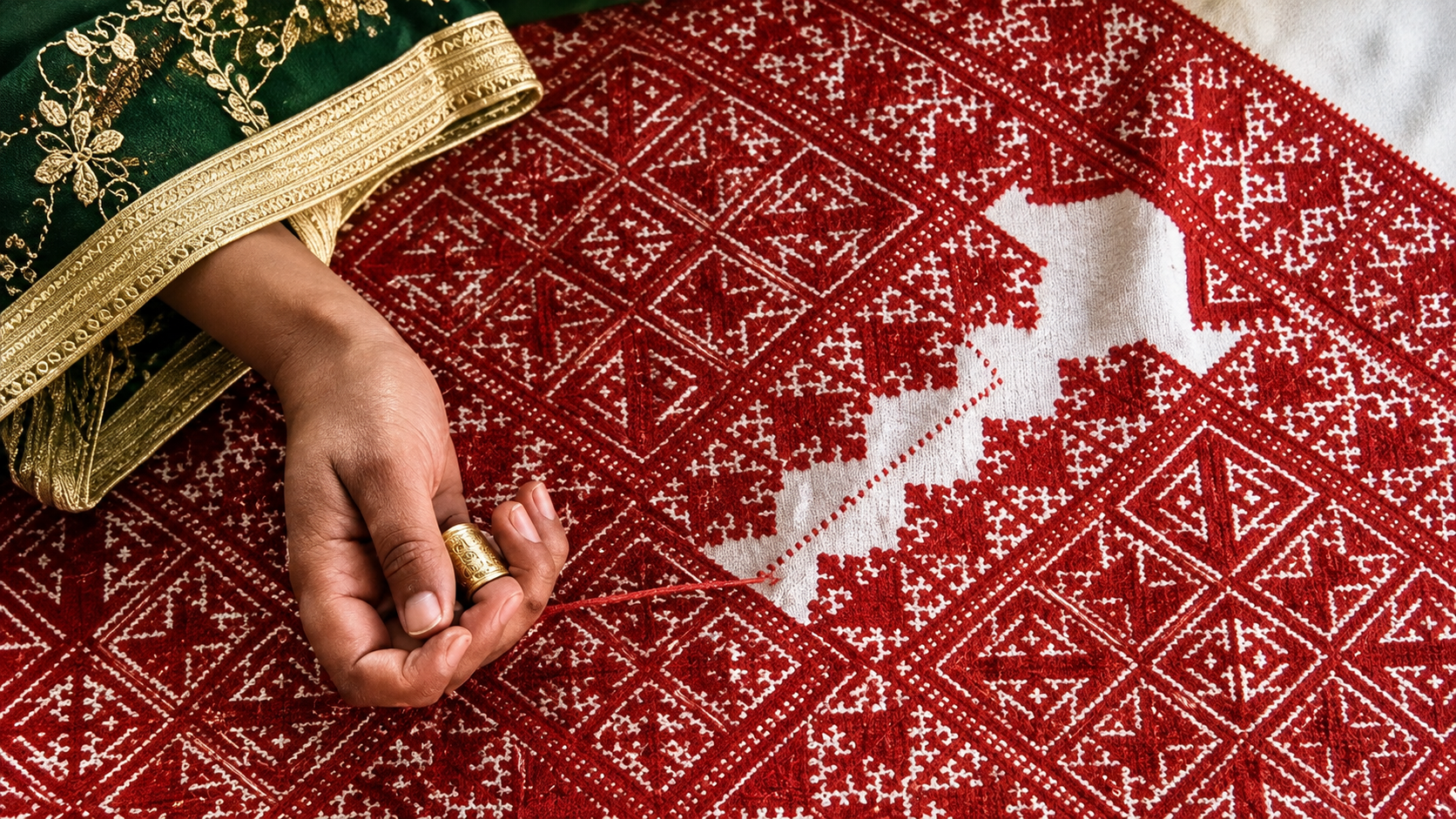 Broderie traditionnelle marocaine (Image d'illustration).